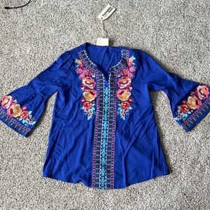 Blue Floral Embroidered Blouse